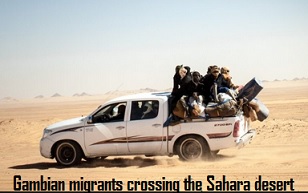 Gambian migrants crossing the Sahara desert